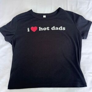 Barstool I Heart Love Hot Dads Short Sleeve Black Baby Tee Crop Top Women's XS‎